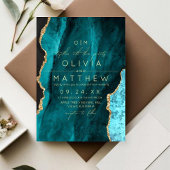   Moderne trouwfoto-uitnodiging met turquoise kleu Kaart