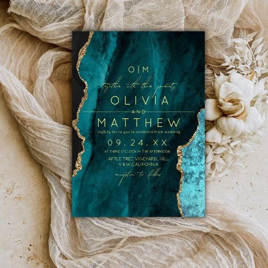   Moderne trouwfoto-uitnodiging met turquoise kleu Kaart