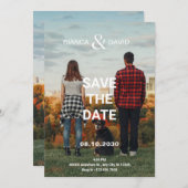 Moderne trouwfoto van koppel en huisdier save the date (Voorkant / Achterkant)