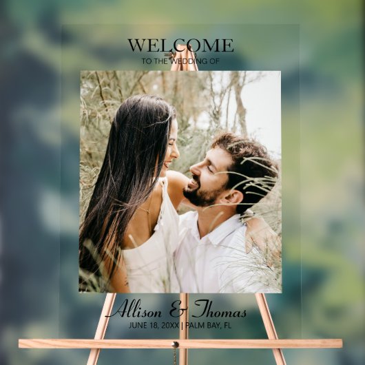 Moderne trouwfoto welkom duidelijk acryl bord (Neutraal)