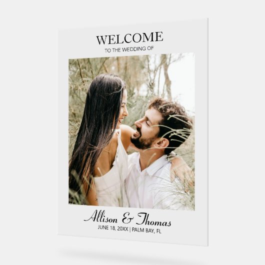 Moderne trouwfoto welkom duidelijk acryl bord (Hoek)