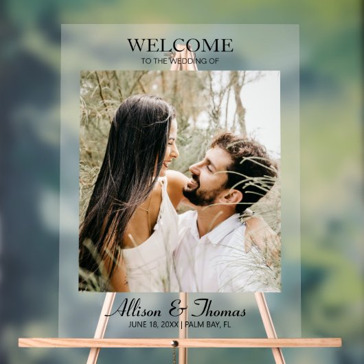 Moderne trouwfoto Welkom Wit Acryl Bord (Neutraal)