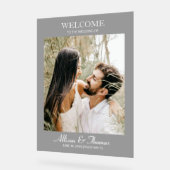 Moderne trouwfoto Welkom zwart Acryl Bord (Hoek)