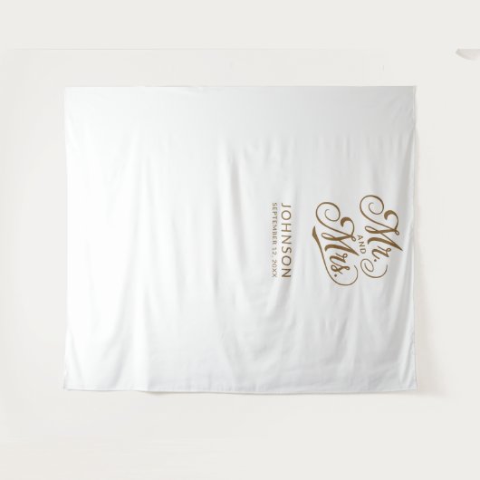 Moderne trouwfotocabine Mr Mrs Script Achtergrond Wandkleed (Voorkant (horizontaal))