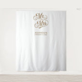 Moderne trouwfotocabine Mr Mrs Script Achtergrond Wandkleed (Voorkant)