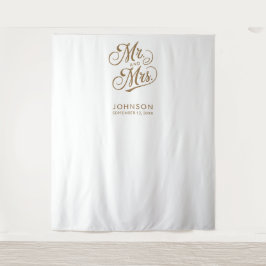 Moderne trouwfotocabine Mr Mrs Script Achtergrond Wandkleed