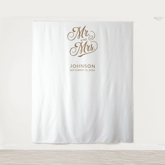 Moderne trouwfotocabine Mr Mrs Script Achtergrond Wandkleed (Voorkant)