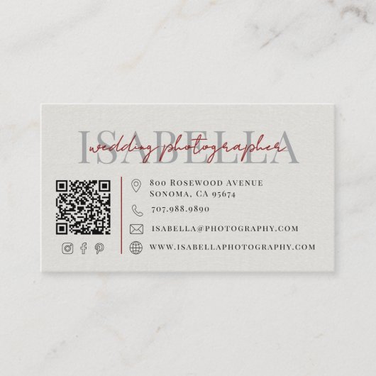Moderne Trouwfotograaf QR-code Visitekaartje (Voorkant)