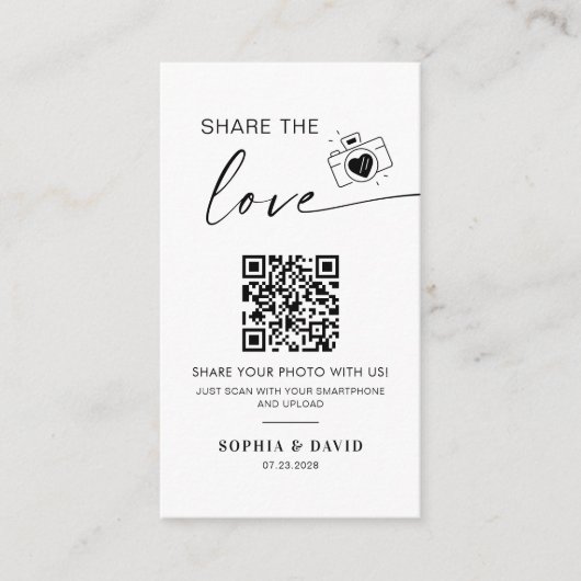 Moderne trouwfoto's Deel de liefde QR-code Informatiekaartje (Voorkant)