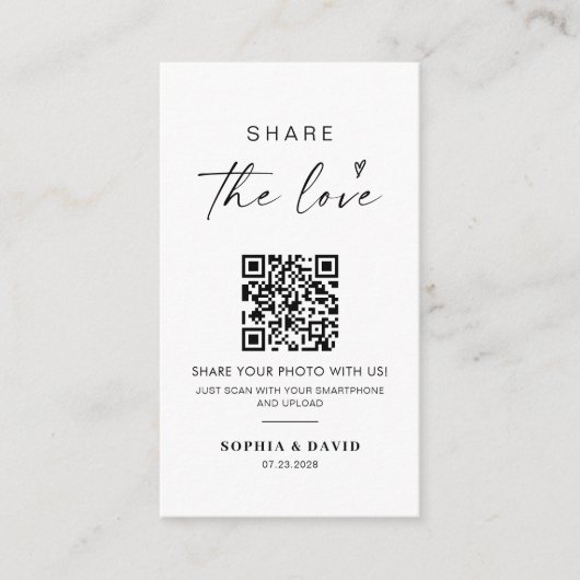 Moderne Trouwfoto's Deel de liefde QR Code Informatiekaartje (Voorkant)