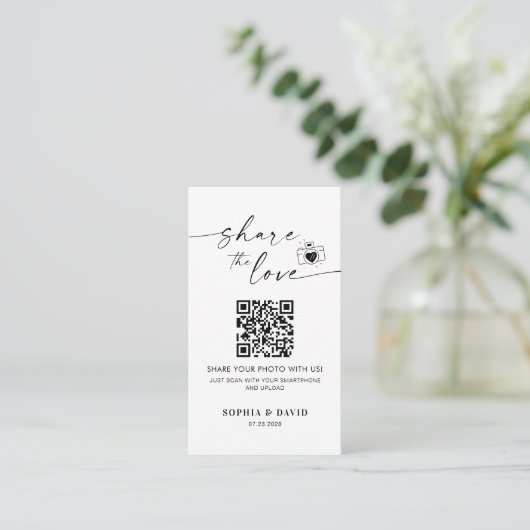 Moderne trouwfoto's delen de liefde QR-code Informatiekaartje (Staand voorkant)