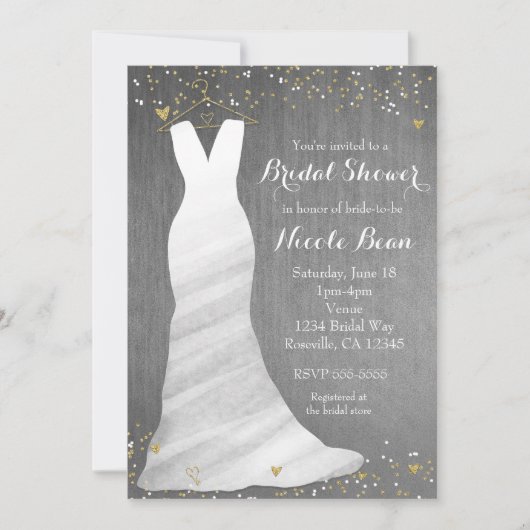 Moderne Trouwjurk Confetti Harten Bruidsfeest Kaart (Voorkant)