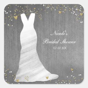 Moderne Trouwjurk Confetti Harten Bruidsfeest Vierkante Sticker