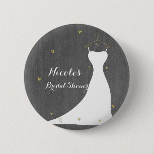 Moderne Trouwjurk & Gouden Hartjes Bruidsfeest Ronde Button 5,7 Cm