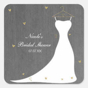 Moderne Trouwjurk & Gouden Hartjes Bruidsuitvaart Vierkante Sticker