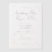 Moderne trouwjurk Iets Blauw Sparkle Douche Vellum Uitnodigingen (Voorkant)