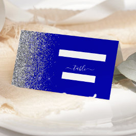 Moderne Trouwjurk met Royal Blauwe Zilveren Glitte Plaatskaartje