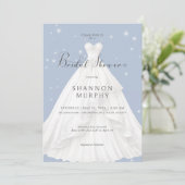 Moderne trouwjurk op Blue Sparkle Vrijgezellenfees Kaart (Staand voorkant)