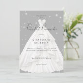 Moderne trouwjurk op grijze Sparkle Bridal Brunch Kaart (Staand voorkant)