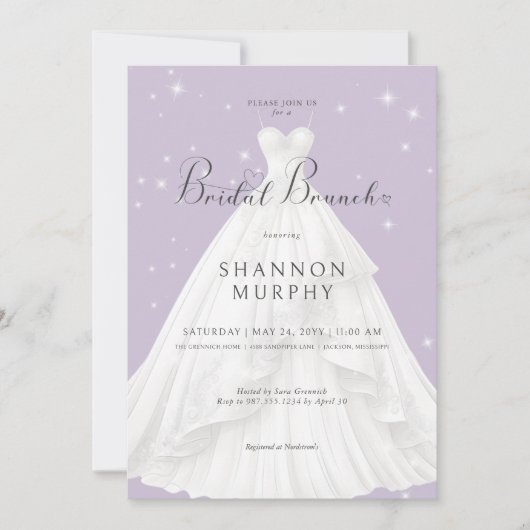 Moderne trouwjurk Paarse Sparkle Bridal Brunch Kaart (Voorkant)