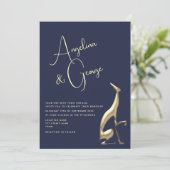 Moderne trouwkaart in navyblauw en goud kaart (Staand voorkant)