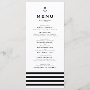 Moderne Trouwkaart met Anker in Zwart en Wit Menu
