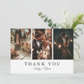 Moderne Trouwkaart met Drie Foto's Bedankt (Staand voorkant)