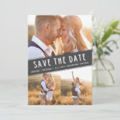 Moderne Trouwkaart met Drie Foto's Collage Save th The Date (Staand voorkant)