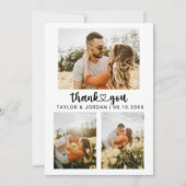 Moderne Trouwkaart met Drie Foto's en Hart Script Bedankkaart (Voorkant)