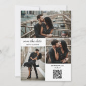 Moderne Trouwkaart met Drie Foto's en QR-code Save The Date (Voorkant)