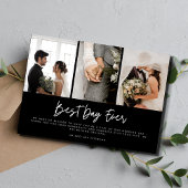 Moderne Trouwkaart met drie foto's Zwart Witte Bed Bedankkaart