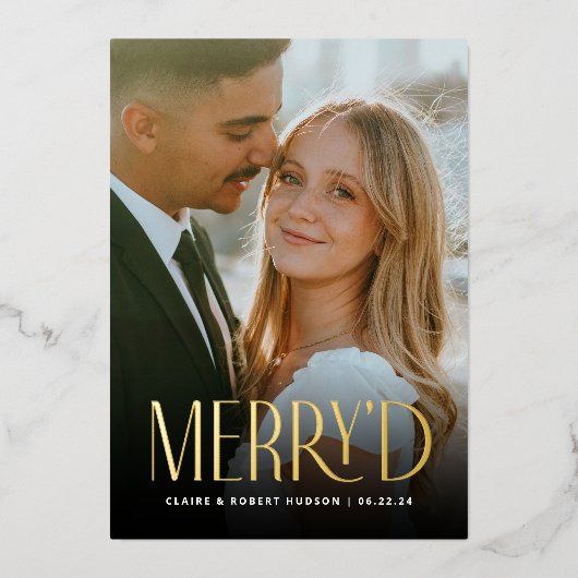 Moderne trouwkaart met goudfolie voor feestdagen (Voorkant)