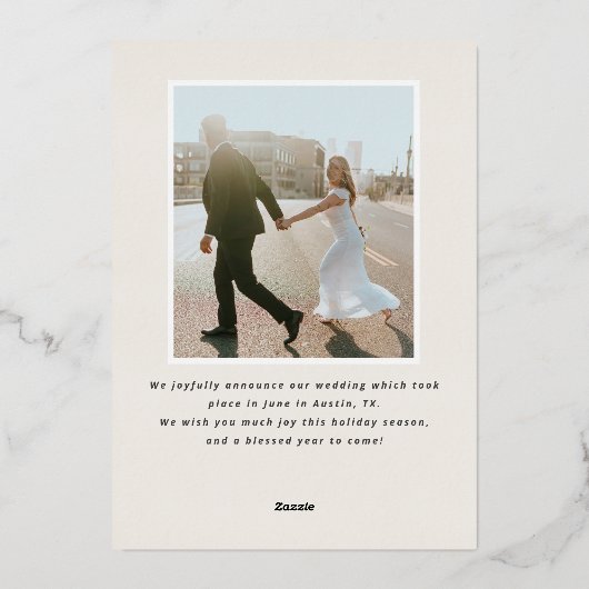 Moderne trouwkaart met goudfolie voor feestdagen (Achterkant)