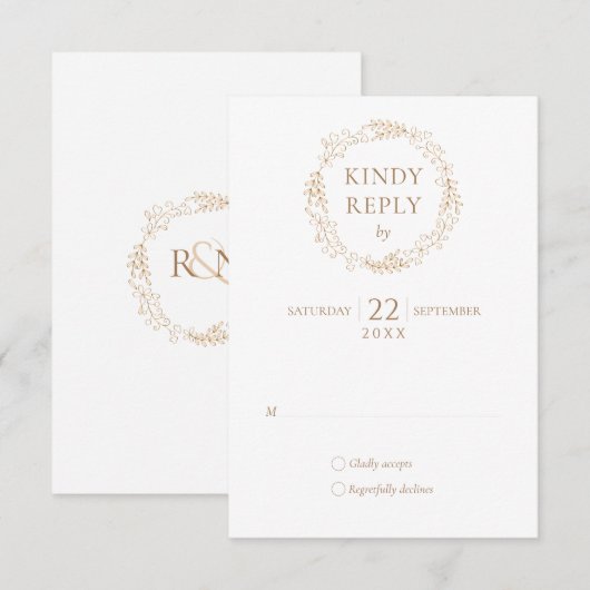 Moderne trouwkaart met laurierkrans RSVP kaartje (Voorkant / Achterkant)