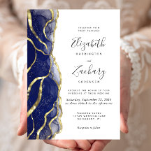 Moderne trouwkaart met Navy Blue en gouden inkt