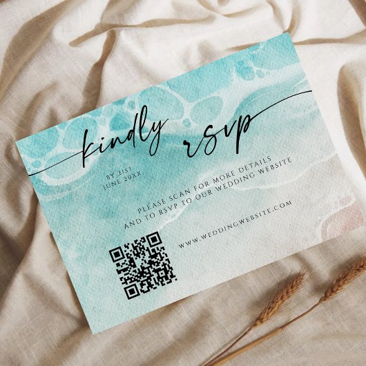 Moderne Trouwkaart met QR-code voor Ocean Getijde Save The Date