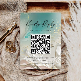 Moderne Trouwkaart met QR-code voor Ocean Getijde Save The Date