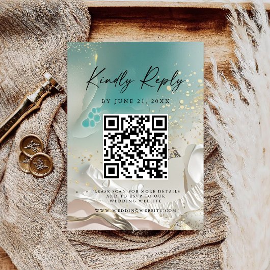 Moderne Trouwkaart met QR-code voor Ocean Getijde Save The Date