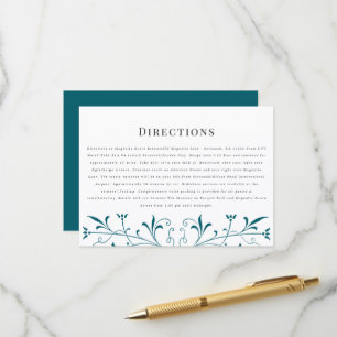 Moderne trouwkaart met turquoise scrollwerk motiev informatiekaartje