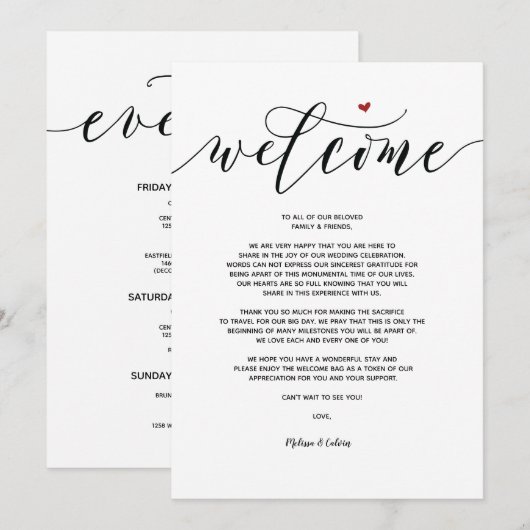 Moderne trouwkaart met welkom en agenda v9 kaart (Voorkant / Achterkant)