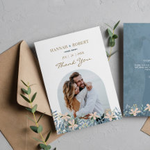 Moderne Trouwkaart met Wilde Bloemen en Foto Bedan