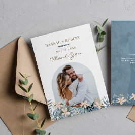 Moderne Trouwkaart met Wilde Bloemen en Foto Bedan Save The Date