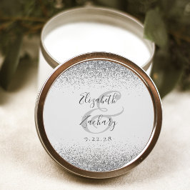 Moderne Trouwkaart met Zilver Glitter Rand Ronde Sticker