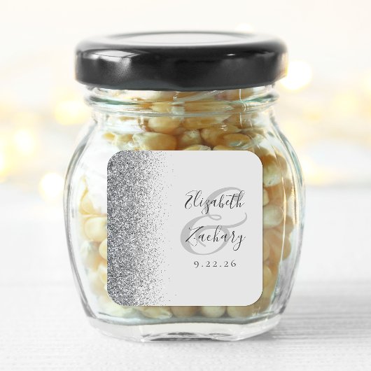Moderne Trouwkaart met Zilver Glitter Rand Vierkante Sticker