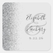 Moderne Trouwkaart met Zilver Glitter Rand Vierkante Sticker (Voorkant)