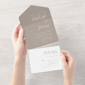 Moderne Trouwkaart Minimal Taupe All In One Uitnodiging (Afscheurbaar)