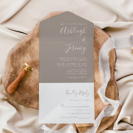 Moderne Trouwkaart Minimal Taupe All In One Uitnodiging