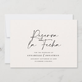 Moderne trouwkaart Reserva la Fecha crème zwart Be Save The Date