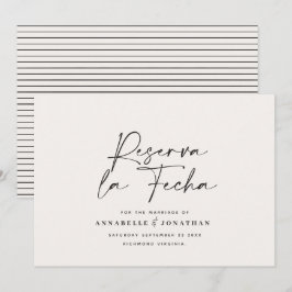 Moderne trouwkaart Reserva la Fecha crème zwart Be Save The Date