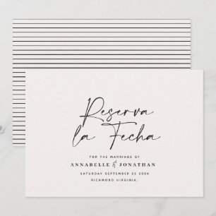 Moderne trouwkaart Reserva la Fecha crème zwart Be Save The Date